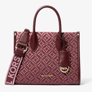 Michael Michael Kors NWT Mirella Maroon and Pink Patterned Satchel Bag Purse